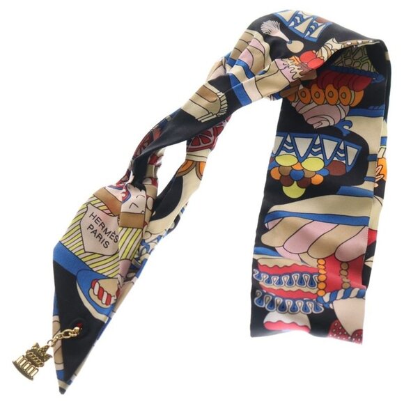 Hermes Twilly Patisserie Francaise Silk Scarf Black